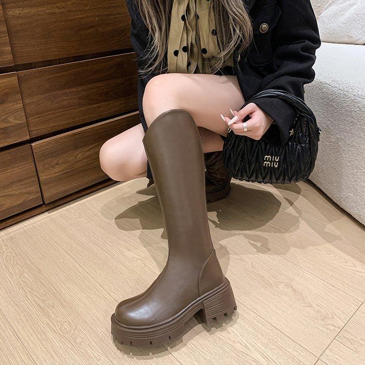 

[youshilai] thick-soled V-mouth long knight boots women s 2025 winter new velvet cotton shoes thin boots 40