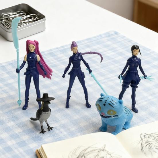 5/6/8Pcs Kpop Hunter Figure Cake Topper Animated Movie Inspired Cartoon Character Figurine Statue Collectible Model Home Office Desktop Decoration