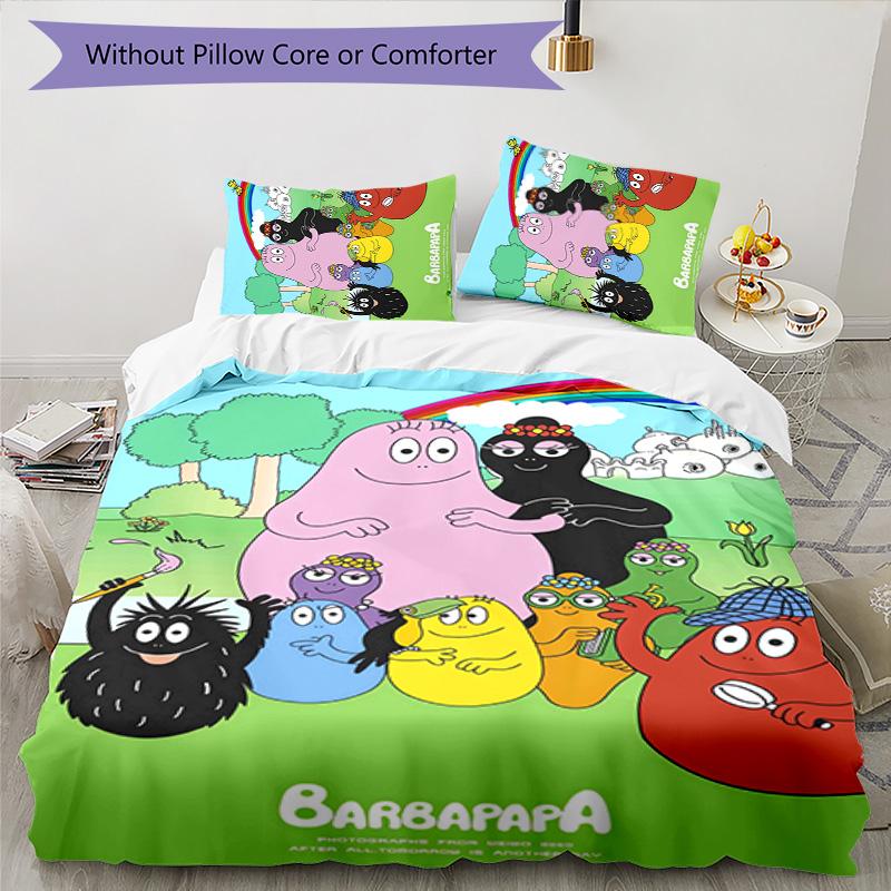 Barbapapa 3pcs Bedding Set Duvet Cover Closure Includes 1 Duvet Cover & 2 Pillowcases for All Seasons Bedroom Home Dorm Decor