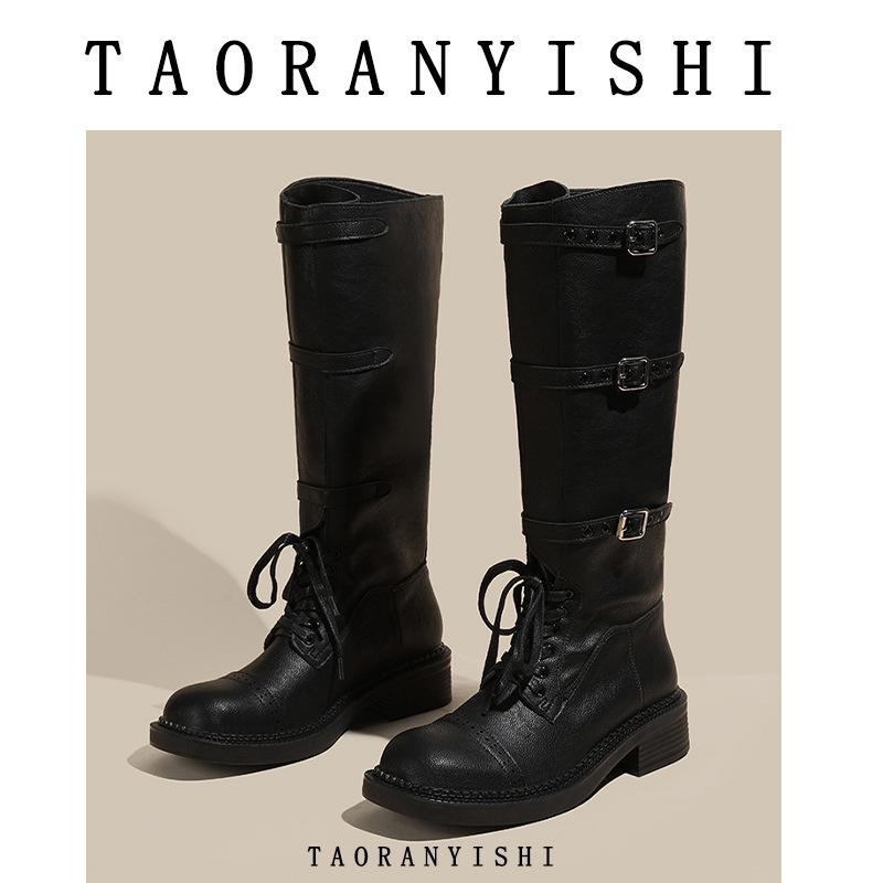 Catwalk British Martin Boots Women's New Old Retro Knight Boots Belt Buckle Boots Women