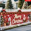 Merry Christmas Yard Sign Party Banner, Cartoon Santa Red Nose Reindeer Snowman Red Plaid Design, Polyester Outdoor Decoration