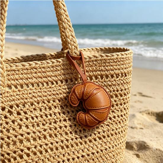 Leather Croissant Pendant Cute Croissant Bag Charm with Leather Lanyard Keychain for Bags Keys Accessories