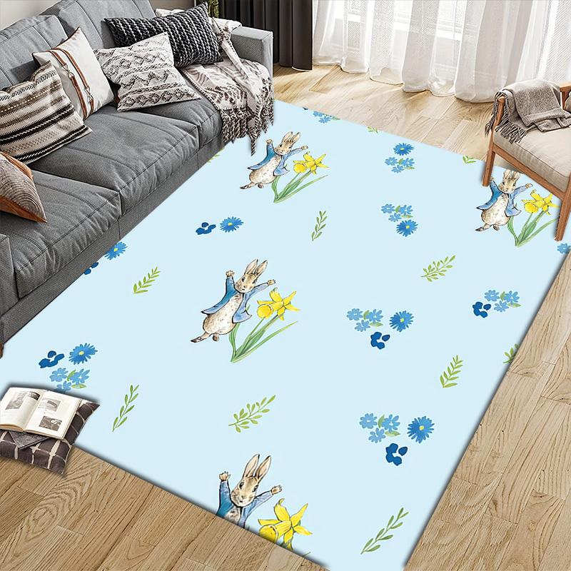 Peter Rabbit Flannel Pattern Square Carpet,Area Rug,Carpet Rug for Living Room Bedroom Sofa Playroom Decor,Non-slip Floor Mat