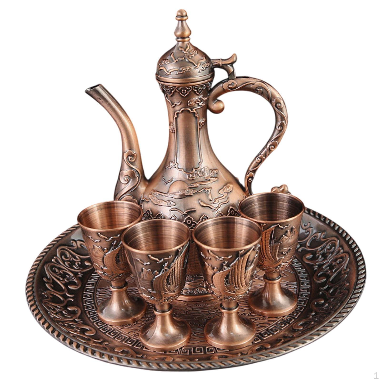 

Металлический набор для вина с чашками, модный кофейный набор для турецкого чая, винтажный для столовой, спальни Red Bronze