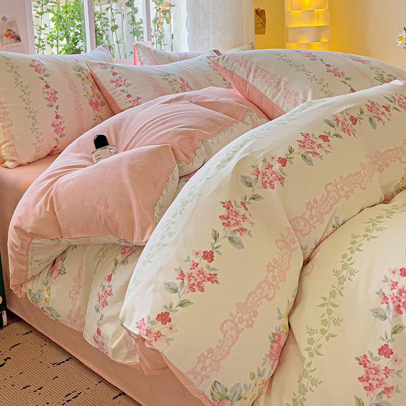 Vierteiliges Set aus reinem Baumwollbett, Baumwollbettwäsche, Bettbezug, Bettlaken, dreiteiliges Schlafsaalset