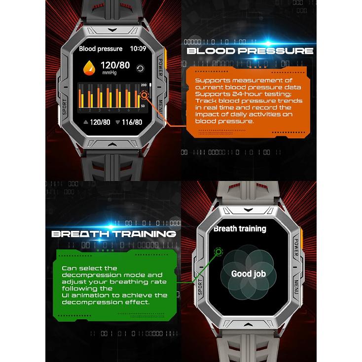 Smart Watch Answer/Make Calls Compass Barometer 1000mAh Extra-Long Battery Rugged 100+ Sports Modes Outdoor Military 2.13 inch AMOLED Smart Watches