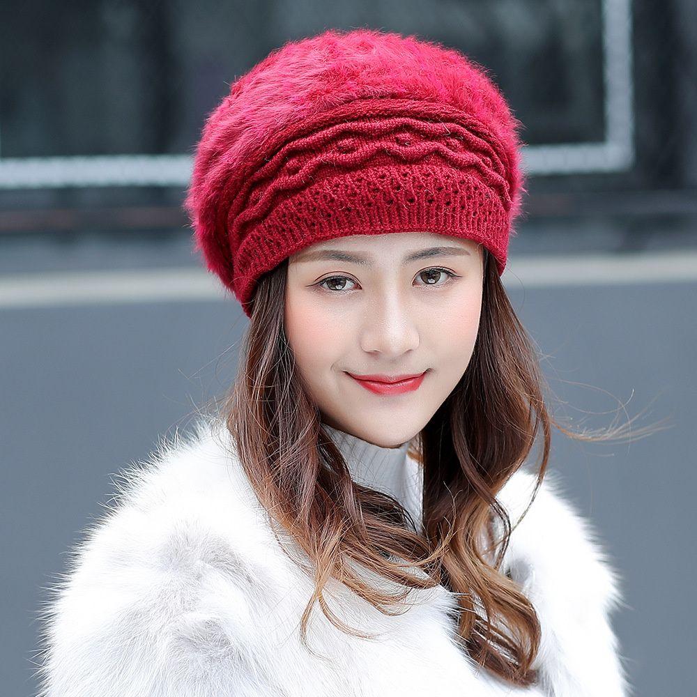 

Winter Warm Slouch Style Tam Beanie Cap Berets Hat Felt Berets Knitted Hat вина червоного кольору