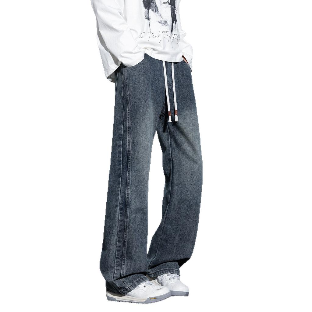 American retro trendy brand micro-pull jeans men's new trend loose wide-leg drape elastic waist pants