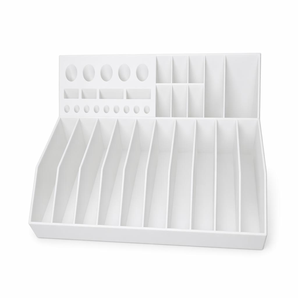 White workshop tool organizer for screwdrivers and pliers