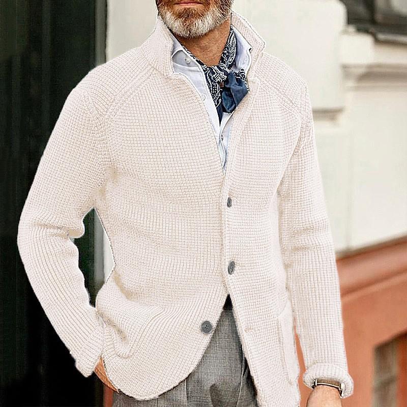 Stand Collar Men Cardigan Long Sleeve Pockets Thickened Cardigan Sweater Jackets Winter Solid Color Buttons Knitted Sweater Coat