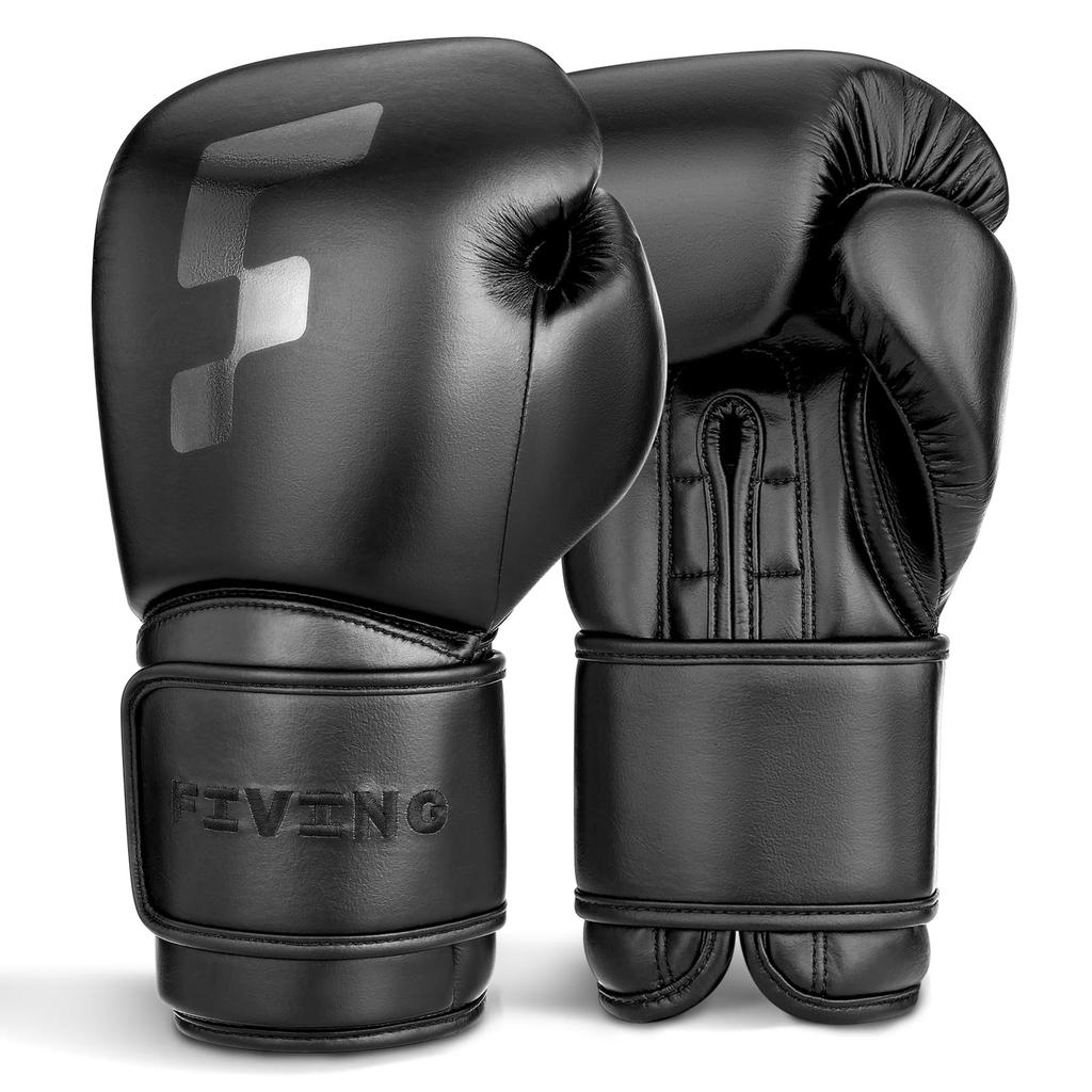 FIVING Boxerské rukavice Mikrovlákno Kůže Kickbox Karate Taekwondo Boxovací pytel Bojová umění Bojový tréninkové rukavice (Černá, 10 oz)