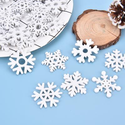 50Pcs Mix Shape Wooden White Snowflakes Christmas Ornaments Xmas Wood Pendants