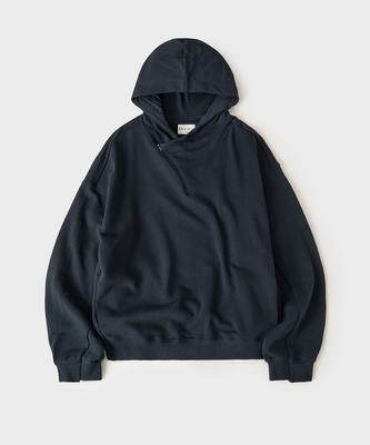 Diagonal Half-Zip Crop Hoodie [Navy]