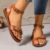 Fashion Vintage Plus Size Sandals Women's Fashion Round Toe Clip Toe Metal Buckle One Strap Anti-Slip Wear-Resistant Flats