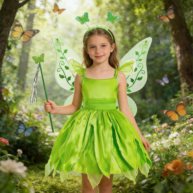 Vestito da Elfo Verde Campanellino - Costume Cosplay di Halloween per Bambini