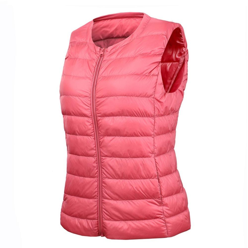 Women's Round Neck Sleeveless Lightweight Down Vest Plus Size Zip Up Puffer Gilet Warm Inner Wear Waistcoat For Autumn Winter