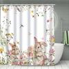 1pc Shower Curtain - Charming Bunnies with Flowers and Butterflies In a Spring Garden Waterproof