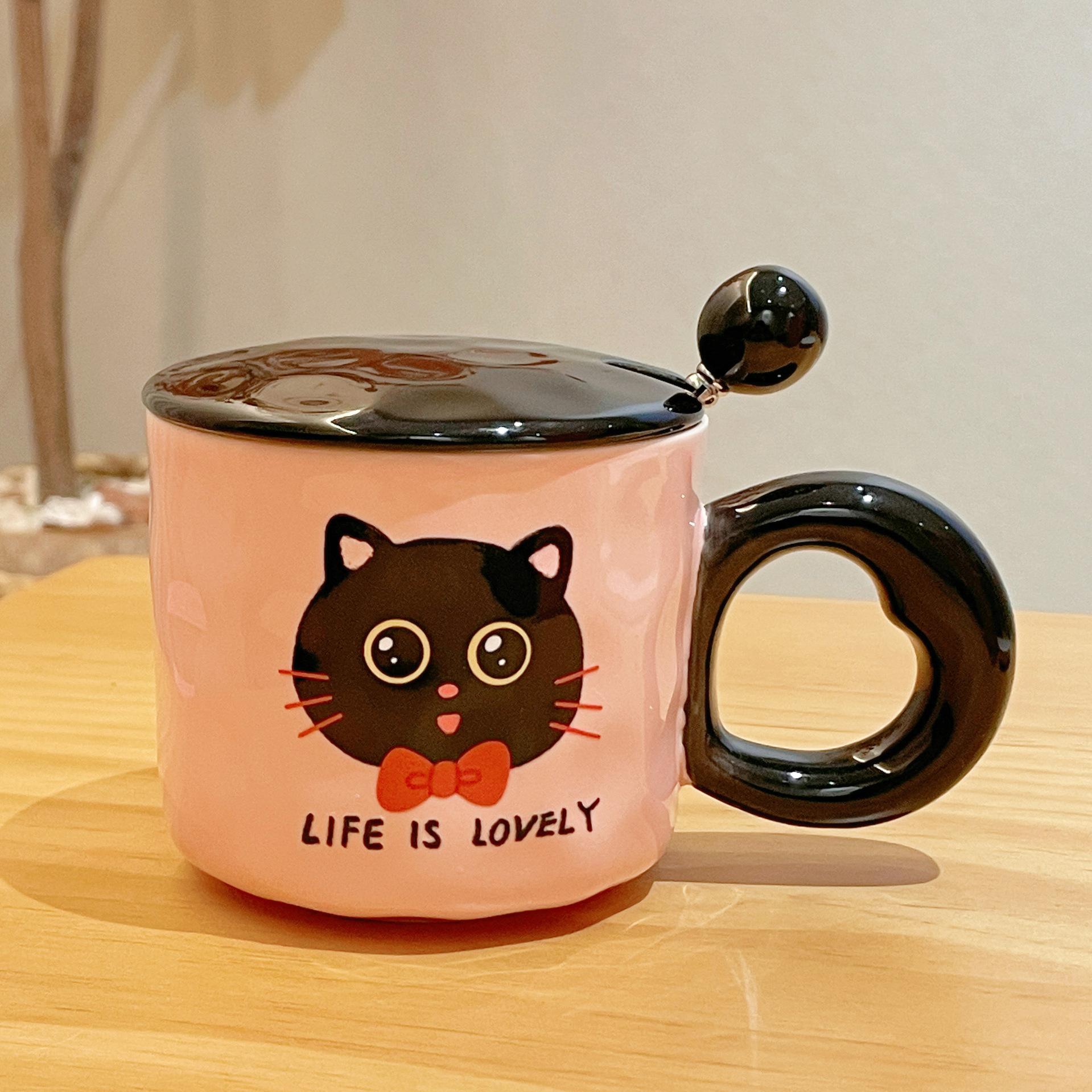 

Graduation Gift Souvenir Gift Box Creative Practical Cup Cute Cat Ceramic Mug Couple Water Cup Household Use 301-400ml