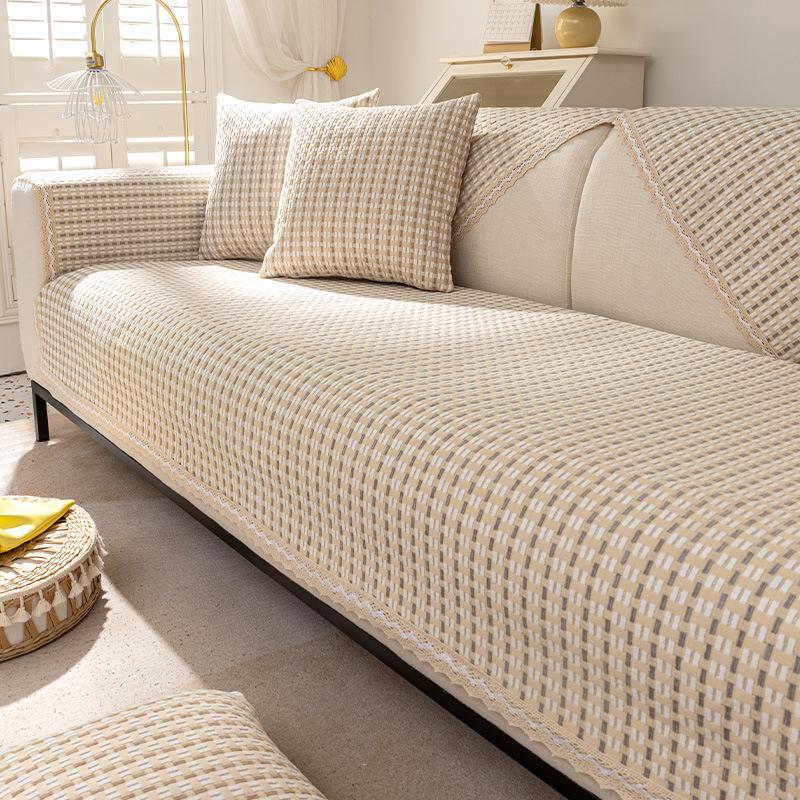 

Тканый диванный подушка из искусственного хлопка и льна, универсальная для всех сезонов, новая простая современная льняная подушка для сиденья, фиксированный нескользящий чехол 70*70cm