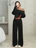 2025 European and American cross-border independent station new women's autumn and winter casual loose round neck long-sleeved sweater trousers suit 