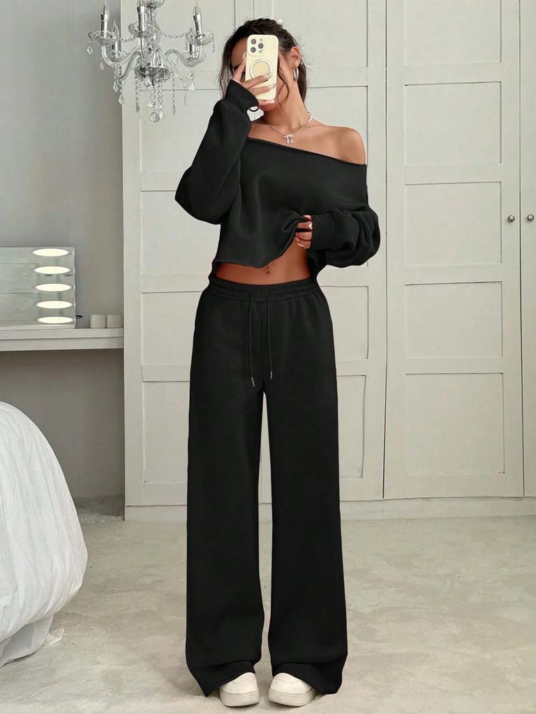 2025 European and American cross-border independent station new women's autumn and winter casual loose round neck long-sleeved sweater trousers suit 