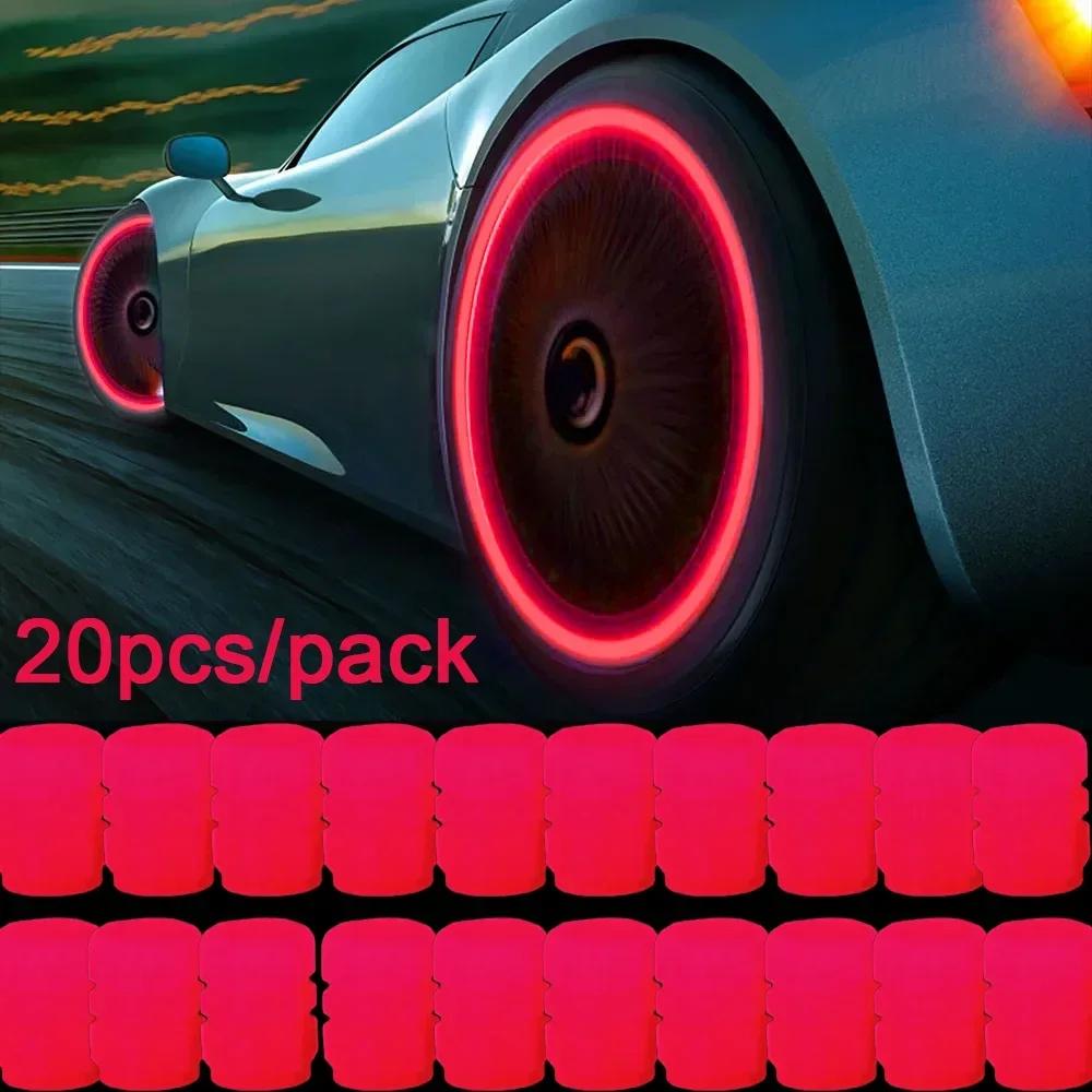 20PCS Luminous Tire Valve Caps Motorcycle Bike Wheel Nozzle Dustproof Tyre Valve Stem Fluorescent Night Glowing Car Decor