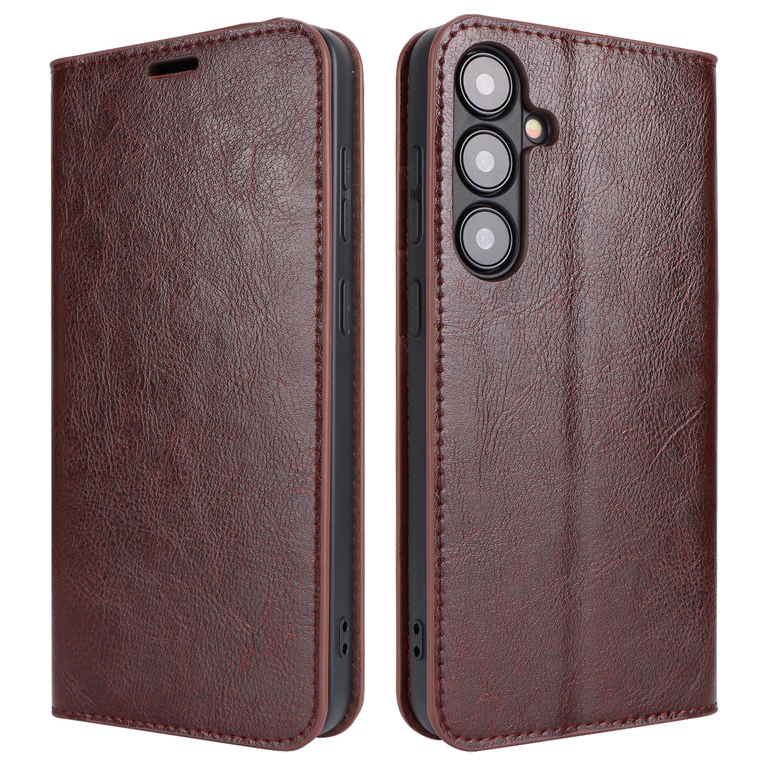 

For Samsung Galaxy S24 Split Leather Case Crazy Horse Texture Wallet Flip Cover Dark Brown