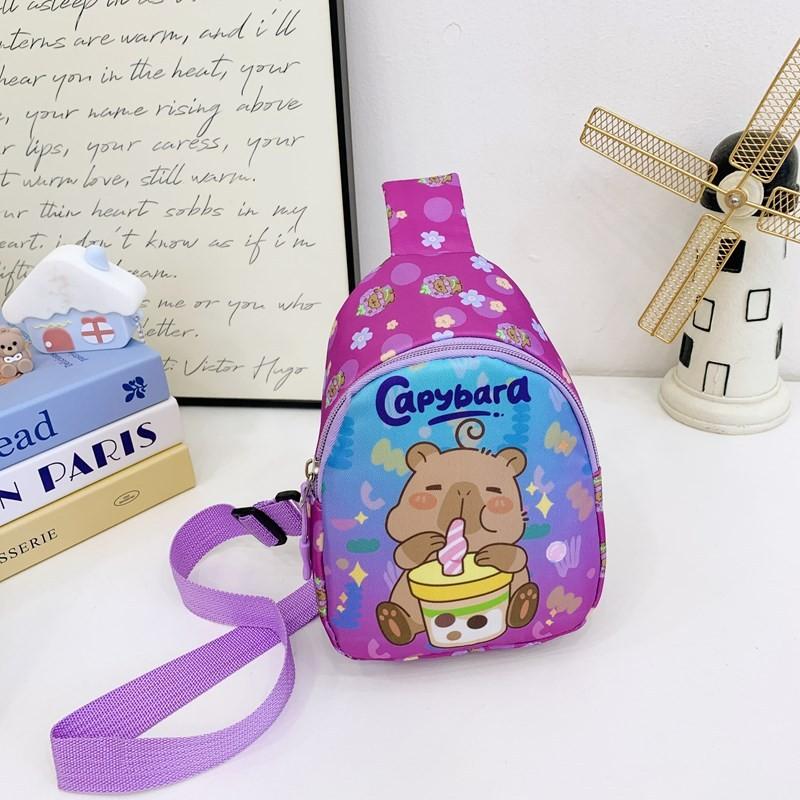 Cartoon Capybara Fun Kids Shoulder Bags Printed Animal Nylon Play Daily Use