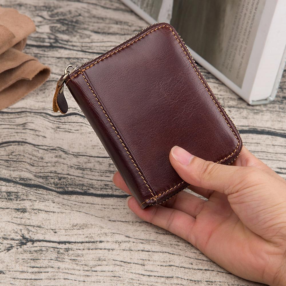 Fashion Genuine Leather Men Credit Card Holder Zipper Wallet Card Case