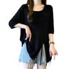 Large size fat mm pit strip irregular split short-sleeved t-shirt women's summer new loose meat cover versatile age-reducing top
