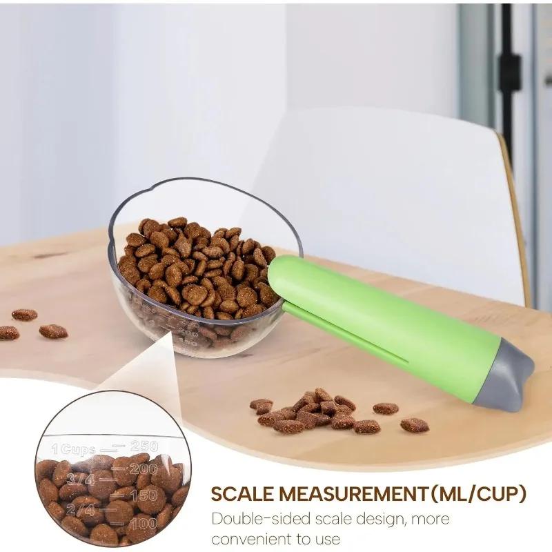 Neue Haustier Katze Hund Fütterungsschaufel Hundefutter Schaufel Multifunktionslöffel mit Verschlussbeutelklemme Kreativer Messlöffel Welpe Beutelklemme Tasse