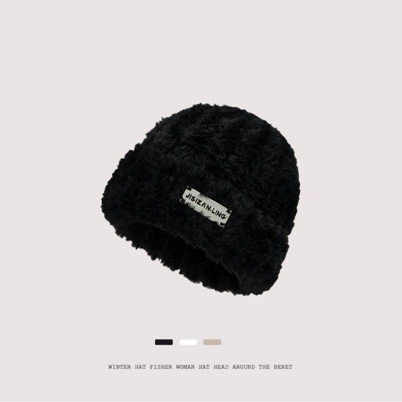 Autumn and winter fluffy knitted hat women's big head circumference thickened warm wool hat showing face small hat tide