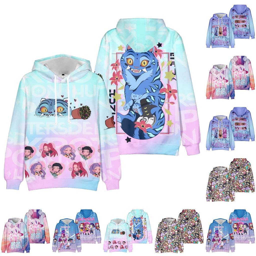 Children's Fashion Casual Long Sleeve Hooded Witch  Group Print Sweatshirt