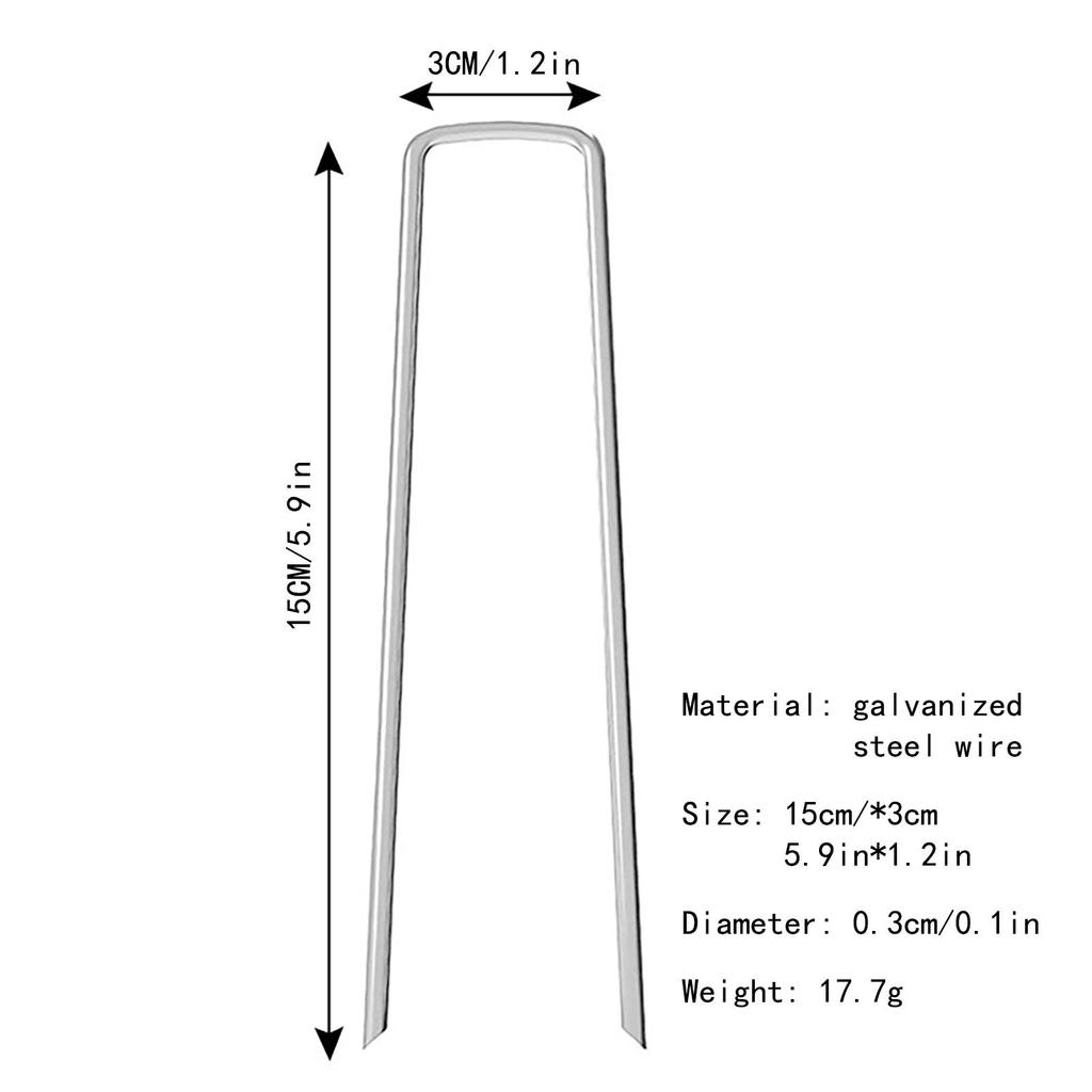 Anti-Rust Galvanized Ground Staples Steel Sod Stakes Pins U-Shap 50PCS