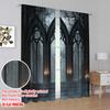 2Pcs 2D flat printingHorror House Curtain Halloween Historical Gate Gothic Curtain Candles View For Bedroom Living Room And