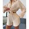 Collar Long Sleeve Shirt Shorts Set Lapel Long Sleeve Shirt Shorts Suit
