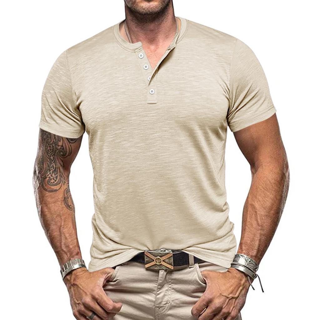 Men Henley Neck Short Sleeve T Shirt Cotton Slub Knit Soft Lightweight Casual Classic Fit Top for Everyday Wear