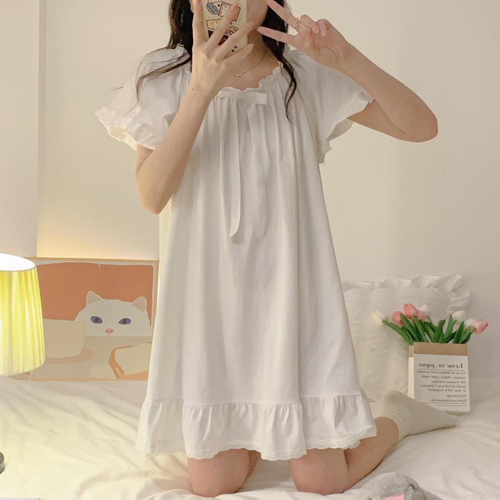 Girls' Short-Sleeve Princess Nightdress: Cute, Breathable, Summer Pajamas with Bowknot