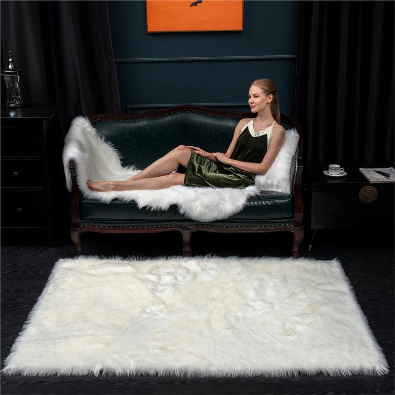 Nordic Style Plush Living Room Carpet - Cute Full Coverage Imitation Wool Rug for Bedroom & Sofa Area.