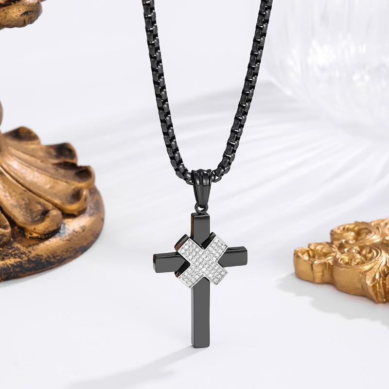 2026 Stone Cross Necklace Fashion Light Luxury Necklace Jewelry Premium Jewelry Full Diamond Men's Necklace