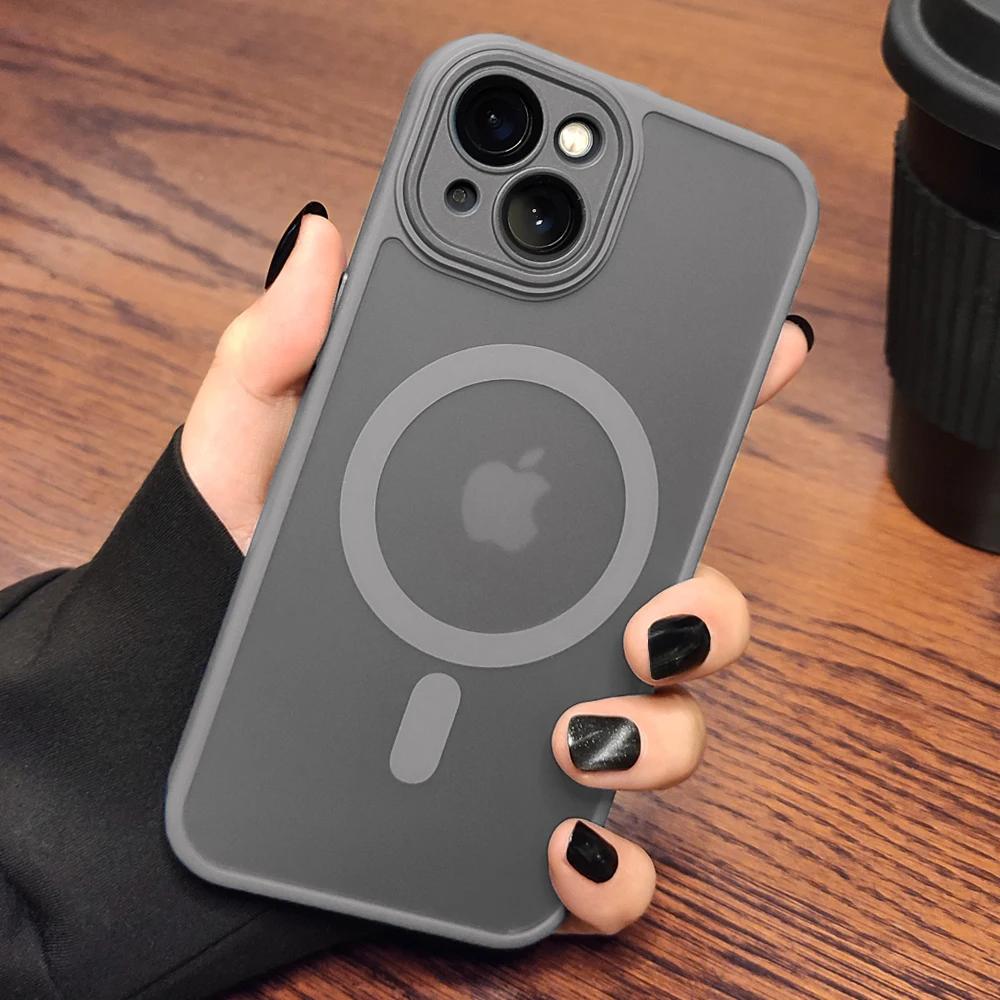 

Матовый полупрозрачный магнитный чехол для телефона для iPhone 16 14 13 15 12 11 Pro Max Plus Magsafe беспроводная зарядка бронированный противоударный чехол For iPhone 13