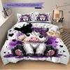 3pcs Purple Crown Cow Printed Quilt Set - Soft and Comfortable Quilt Cover for Bedroom, Guest Room and Dormitory Decorative Bedding Set 1 Du