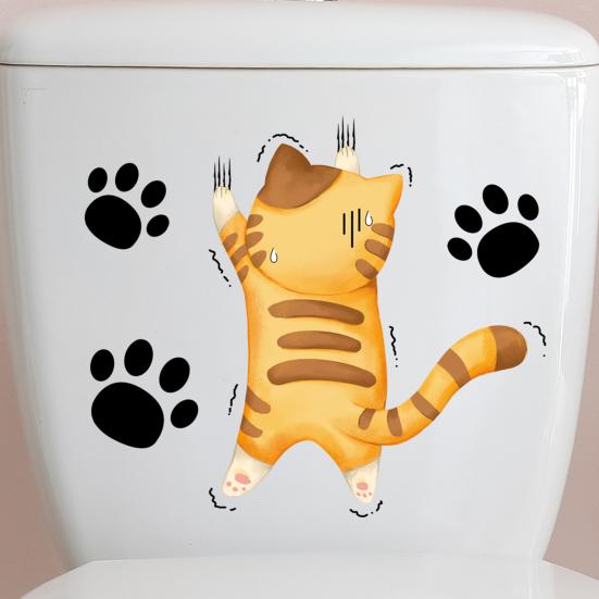 Kreslená nálepka na kočičí toaletu Odnímatelná samolepicí vodotěsná PVC Obývací pokoj Koupelna Nástěnné umění Kotě Paw Dekorace na víko toalety