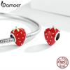 BAMOER Lovely Strawberry Sweet Fruit Red Enamel 925 Sterling Silver Charm Pendant for Original Bracelet Bangle Fine Jewelry