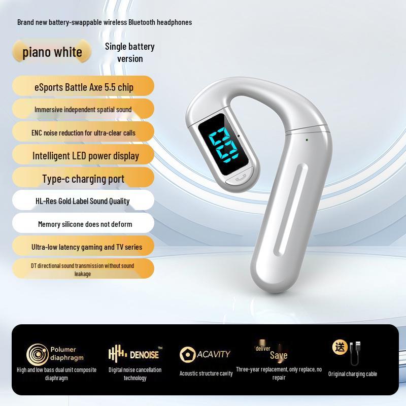 2026 Bluetooth Single Ear Wireless Earphone with Long Battery Life, Comfortable Over-Ear, Bone Conduction for Driving