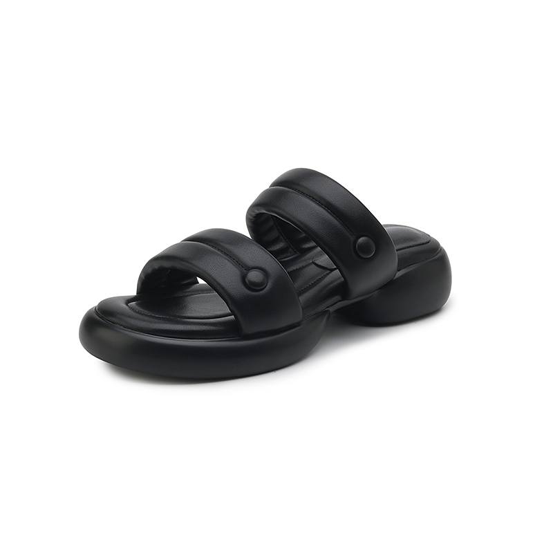 

Krazing Pot Летние туфли-сабо из натуральной кожи с открытым носком на толстом каблуке, женские сандалии на платформе с круглыми пуговицами, размер 42 42 чёрный