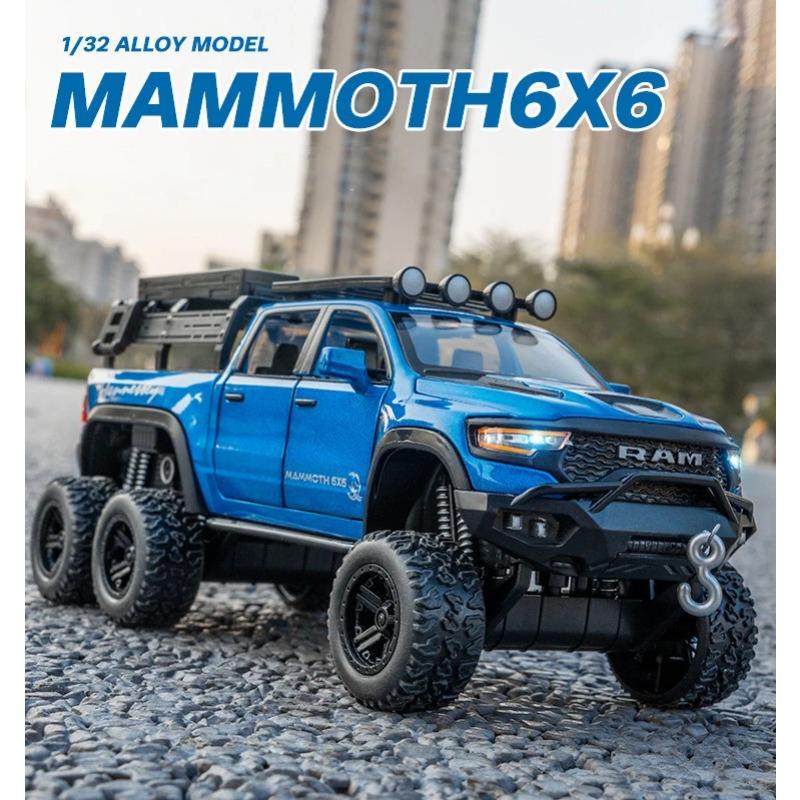 1/32 DODGE Tyrannosaurus RAM 1500 REX Alloy Pickup Car Model Diecast Metal Off-road Vehicles Car Model Sound Light Kids Toy Gift