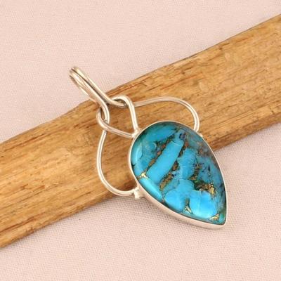 Turquoise Gemstone Solid 925 Sterling Silver Partywear Pendant, Anniversary Gift, Women Jewelry, Reiki Pendant