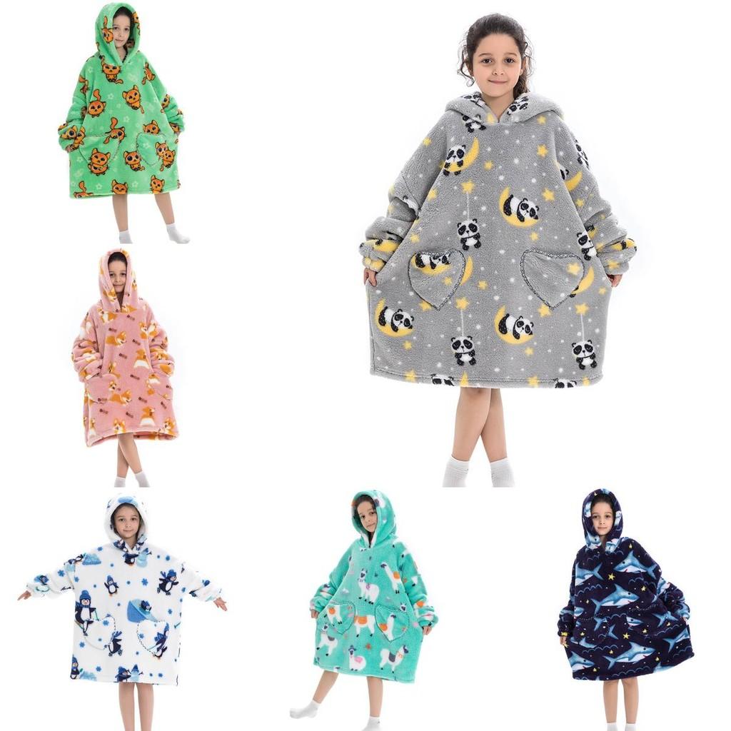 Delightful Large Wearable Blanket Sweatshirt For Kids Soft Warm Cozy Fabric With Fun Illustrations