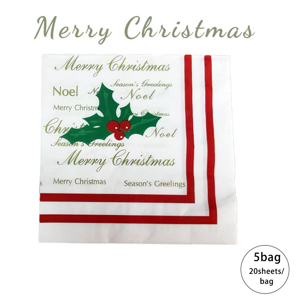 

5 Bags Christmas Napkins, Christmas Disposable Paper Towels, Family Dinner Colored Napkins, Christmas Restaurant Decoration